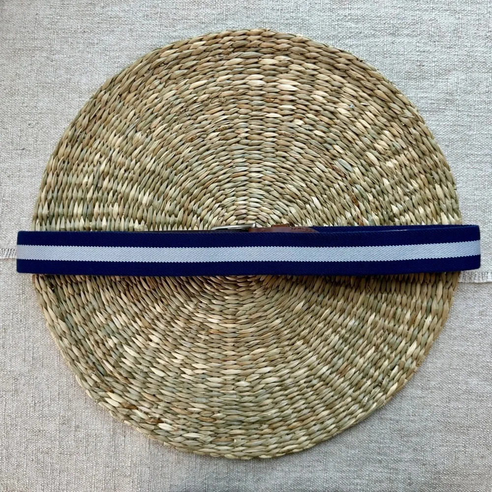 Southern Tide Mens 32 Madison Stretch Ribbon Belt Yacht Blue Striped Leather